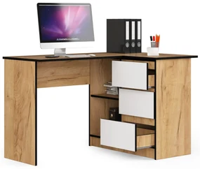 Rohový PC stolík Bodhi (dub craft + biela) (P). Vlastná spoľahlivá doprava až k Vám domov. 1070967