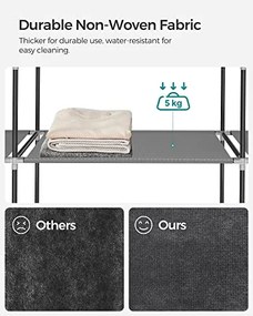 Veľká látková skriňa, 1 závesná tyč, 12 políc, 175x150x45cm, sivá