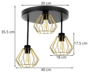 Stropné svietidlo NUVOLA 1, 3x zlaté drôtené tienidlo, O