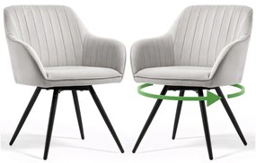 Sada dvoch jedálenských stoličiek TURNO zamatové, sivé / čierne nohy (2 ks)