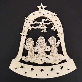 AMADEA Drevená ozdoba zvon s anjelmi 9 cm