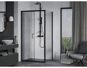 Mexen Apia, sprchový kút s posuvnými dverami 135 (dvere) x 90 (stena) cm, 6mm číre sklo, čierny profil, 840-135-090-70-00