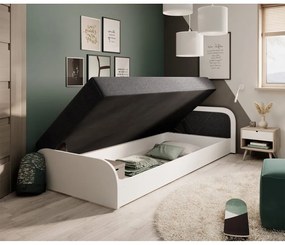 Biela/tmavosivá čalúnená/z drevotriesky jednolôžková posteľ s úložným priestorom s matracom 80x190 cm Parys – ELTAP