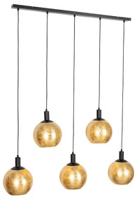 Dizajnové závesné svietidlo čierne so zlatým sklom 5-svetlo - Bert