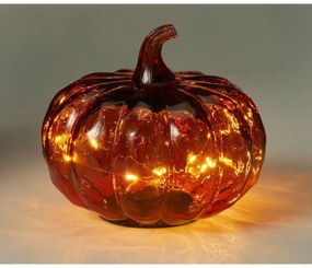 Sklenená svietiaca tekvica 15 x 13 cm, červená, 10 LED, na batérie, časovač