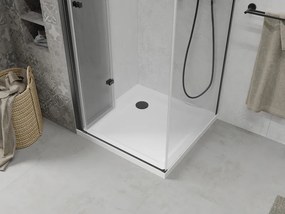 Mexen Lima, sprchovací kút so skladacími dverami 80 (dvere) x 80 (stena) cm, 6mm číre sklo, čierny profil + slim sprchová vanička biela s čiernym sifónom, 856-080-080-70-00-4010B