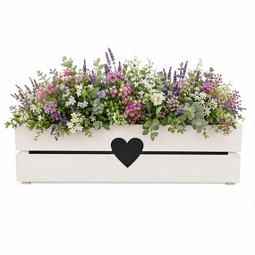 AMADEA Drevený obal na kvetináč so srdcom biely, 62x21,5x17cm Český výrobok