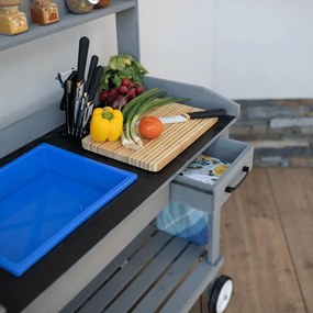 Tempo Kondela Záhradný pracovný stôl s umývadlom, drevo/sivá,  BARDY