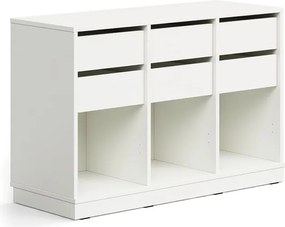 Úložná skrinka CASPER, 6 zásuviek, 3 priehradky, so soklom, biela