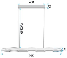 Toolight Toolight, stropné svietidlo 95cm, 200W, 5000lm, G135-CP, zlatá, OSW-02611