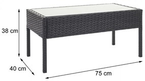 Záhradná súprava 2 kresiel, pohovky a stolíka HWC-F56 - čierna, krémové vankúše