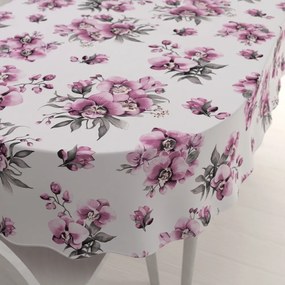 Biante Bavlnený oválny obrus Sandra SA-623 Lila orchidey na bielom 50x100 cm