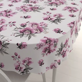 Biante Bavlnený oválny obrus Sandra SA-623 Lila orchidey na bielom 50x100 cm