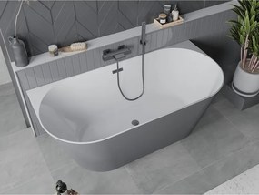 Mexen Oval Slim, voľne stojaca vaňa ku stene, 170 x 80 cm, biela-šedá, brúsený grafit prepad, 52661708062-66