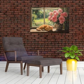 Obraz - Mačka na okne (90x60 cm)