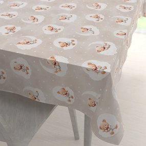 Biante Detský bavlnený obdĺžnikový obrus Sandra SA-744 Spiace medvedíky na obláčikoch na sivobéžovom 60x100 cm