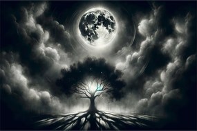 Obraz – Čiernobiely strom v splne (90x60 cm)