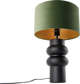 Dizajnová stolná lampa čierna zamatový tienidlo zelená so zlatom 35 cm - Alisia