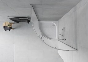 Mexen Rio, štvrťkruhový sprchovací kút s posuvnými dverami 80 x 80 cm, 6mm sklo námraza, chrómový profil + biela vysoká sprchová vanička Rio, 863-080-080-01-30-4710