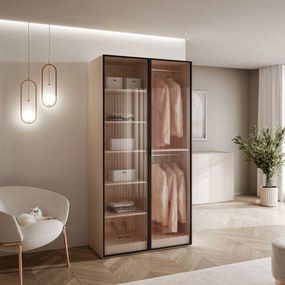 DVOJDVEROVÁ ŠATNÍKOVÁ SKRIŇA AMADEO 100 cm PIESKOVO BÉŽOVÁ + 2 x VRÚBKOVANÉ SKLO