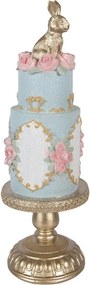 Modro-zlatá torta zdobená ružičkami a králikom - Ø 12*37 cm