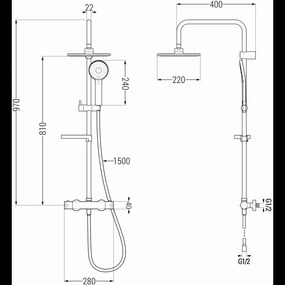 Mexen KX33 sprchový set s termostatickou batériou Kai, Grafitová, 771504091-66