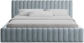 Svetlomodrá čalúnená dvojlôžková posteľ s úložným priestorom s roštom 140x200 cm Lemi – Makamii
