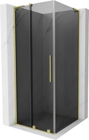 Mexen Velar L, sprchový kút s posuvnými dverami 120 x 120 cm, 8mm šedé sklo, zlatá matná, 871-120-120-43-55