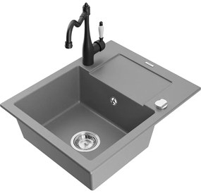 Mexen Enzo, granitový drez 576x465x174 mm, 1-komorový a drezová batéria Carla, šedá, 6506-71-670700-70