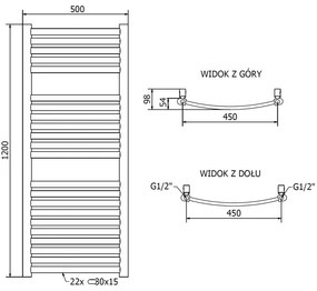 Mexen Helios, vykurovacie teleso 1200 x 500 mm, 448 W, zlatá, W103-1200-500-00-50