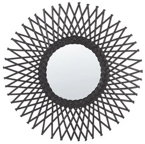 Nástenné ratanové zrkadlo ⌀ 60 cm čierne TAGOLU Beliani