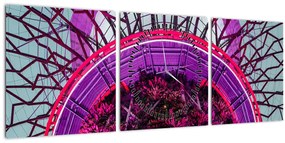 Abstraktný obraz - fialové vetvy (s hodinami) (90x30 cm)