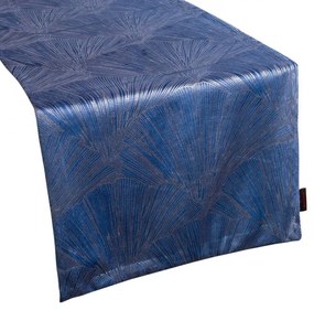 Elegantný zamatový stredový obrus v modrej farbe s krásnym vzorom 40x140