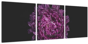 Obraz fialovej kvetiny (s hodinami) (90x30 cm)