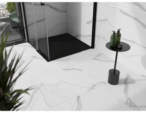 Mexen Stone+, štvorcová vanička z minerálneho kompozitu 90 x 90 cm, čierna, čierna krytka, 44709090-B