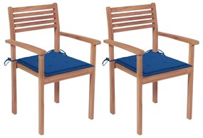 Záhradné stoličky 2 ks kráľovsky-modré podložky teakový masív 3062272