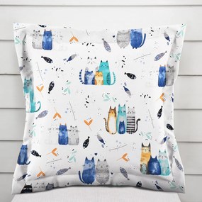 Biante Detská bavlnená obliečka na vankúš s lemom Sandra SA-653 Mačací svet modrý na bielom 50 x 60 cm
