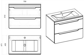 Kúpeľňová závesná skrinka pod umývadlo BÁRA 80 cm