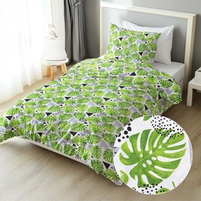 Biante Bavlnené posteľné obliečky Sandra SA-175 Zelené listy Monstera Jednolôžko 140x200 a 70x90 cm