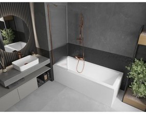 Mexen Next, vaňová zástena 1-krídlová 50 x 150 cm, fixné krídlo, 6 mm sklo s pruhmi, ružové zlato profil, 895-050-000-00-09-60