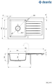 Deante Zorba, granitový drez 760x440x160 mm Z/O, 3,5" + priestorovo úsporný sifón, 1-komorový, čierna, ZQZ_N113