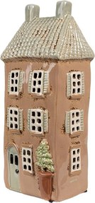 Hnedý keramický svietnik na čajovú sviečku domček Amster Village - 12*9*28 cm