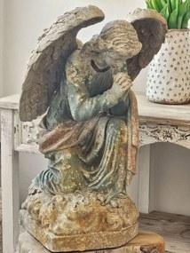 Béžovo-zelená keramická dekorácia socha anjela Angel Baroque - 41*45*65 cm