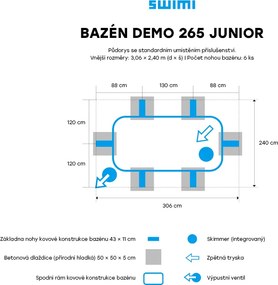 Technypools Bazénový set DEMO 265 JUNIOR 3,06 x 2,40 x 1,25 m (9986K) Barva: modrá