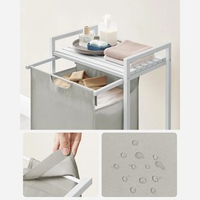 Kôš na bielizeň 65 l, kôš na prádlo s policou a kovovým rámom, biely