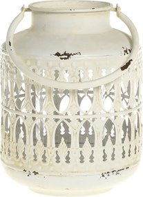 Krémová antik kovová lampáš Fleur-de-pot - Ø14*19 cm