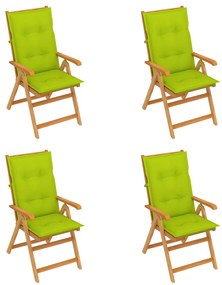 Záhradné stoličky 4 ks s jasnozelenými podložkami tíkový masív 3065556
