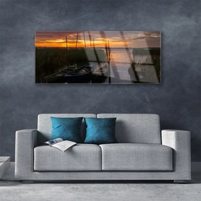 Obraz plexi Loďky more tráva krajina 125x50 cm