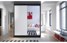 Skriňa s posuvnými dverami Belgia I, Farby: čierna / biela + zrkadlo, Osvetlenie: osvetlenie LED RGB - farebné