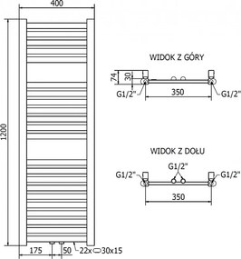 Mexen Hades, vykurovacie teleso 1200x400 mm, 367 W, zlatá lesklá, W104-1200-400-00-50